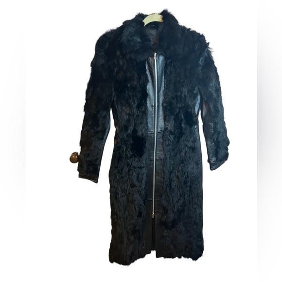 BEBE VINTAGE LEATHER RABBIT FUR COAT - Picture 1 of 4